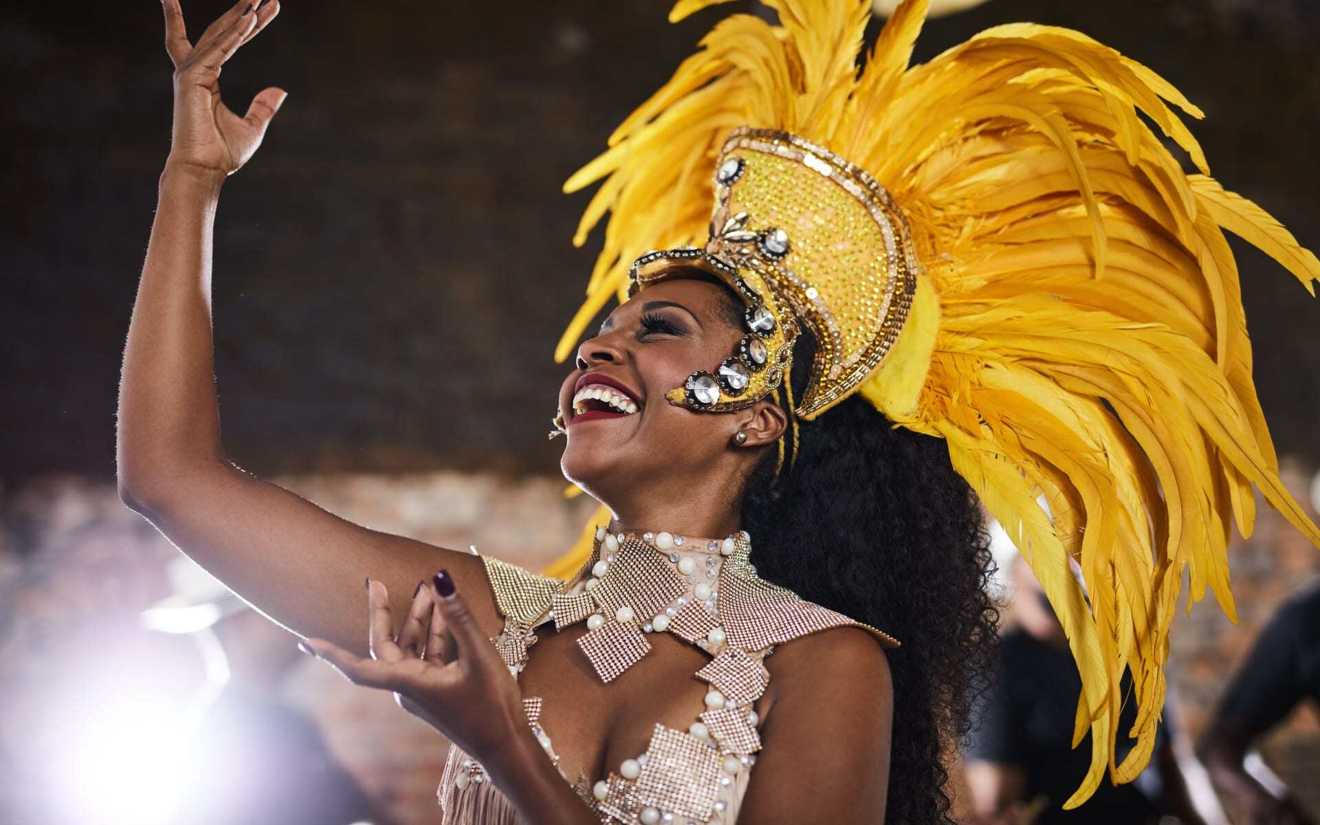 A lady dresses in traditional wear at the Rio Carnival.