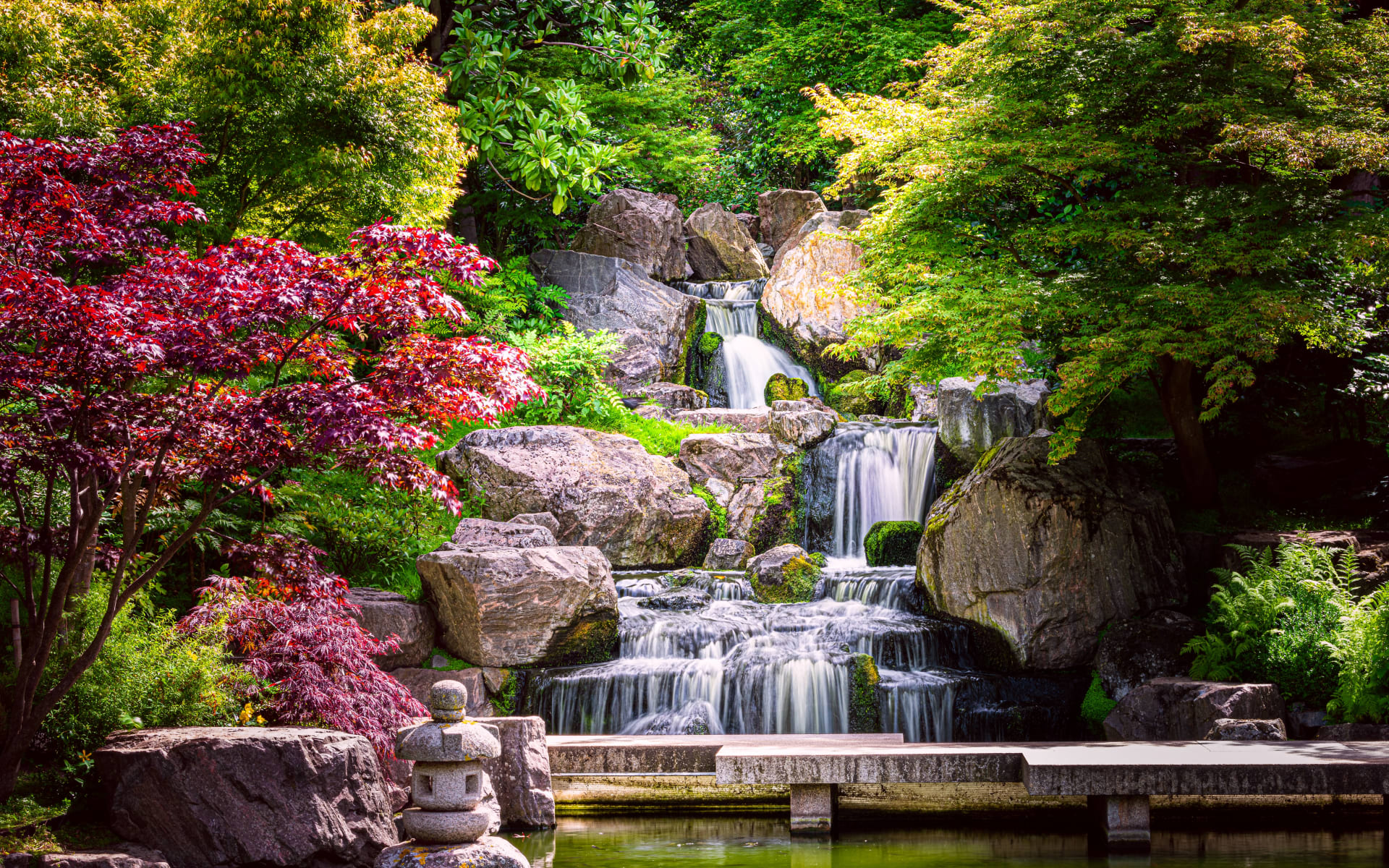 Kyoto Gardens in Holland Park has waterfalls and Japanese plants.