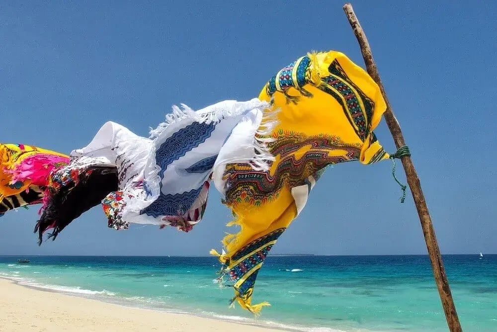 flags-scarf-waving-beach-sunny-zanzibar