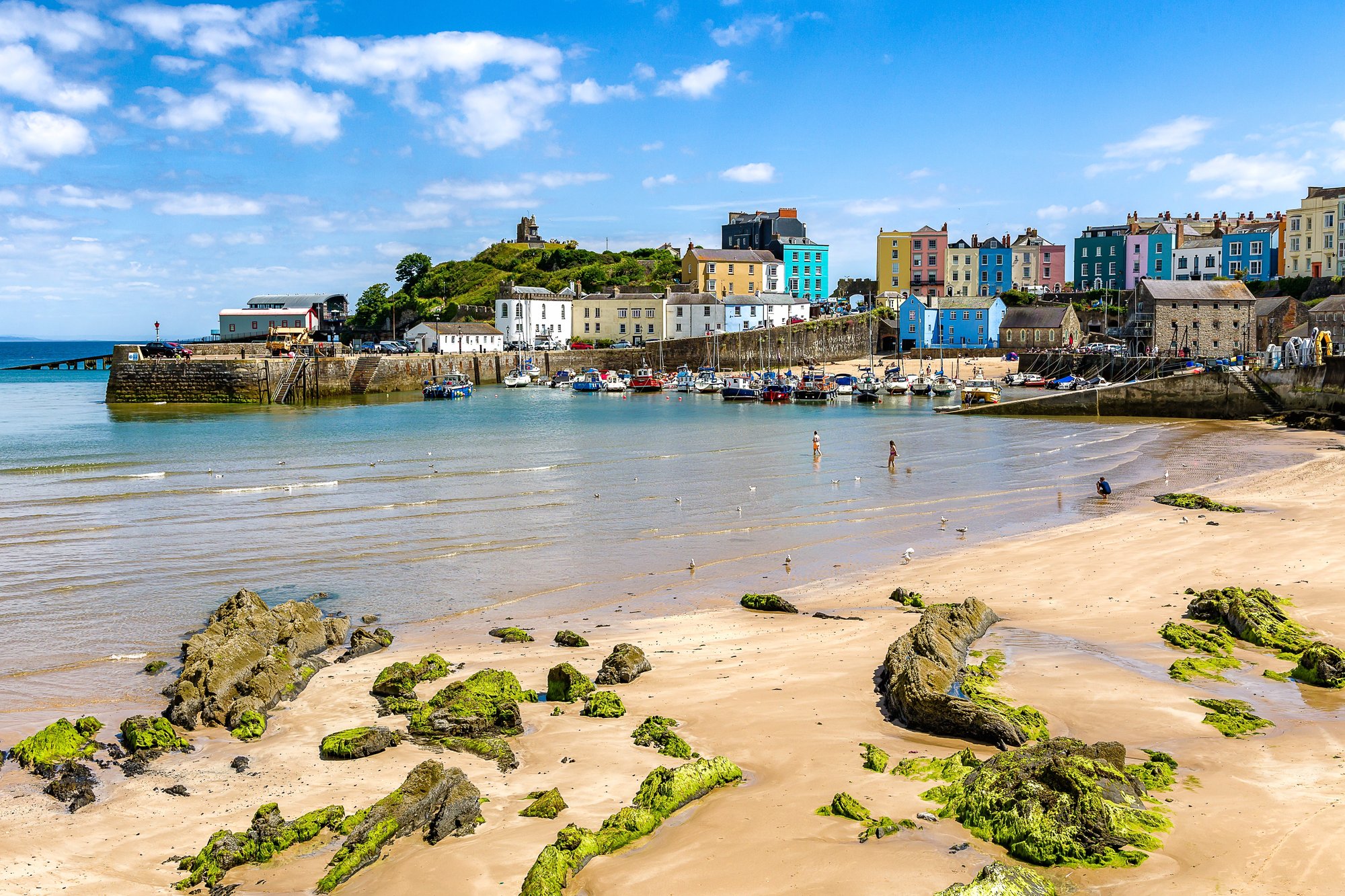 Pembrokeshire has a charming coastal town with colourful houses overlooking the beach.